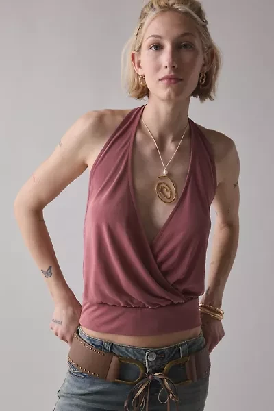 BDG Savannah Wrap-Front Cupro Halter Top
