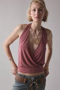 BDG Savannah Wrap-Front Cupro Halter Top