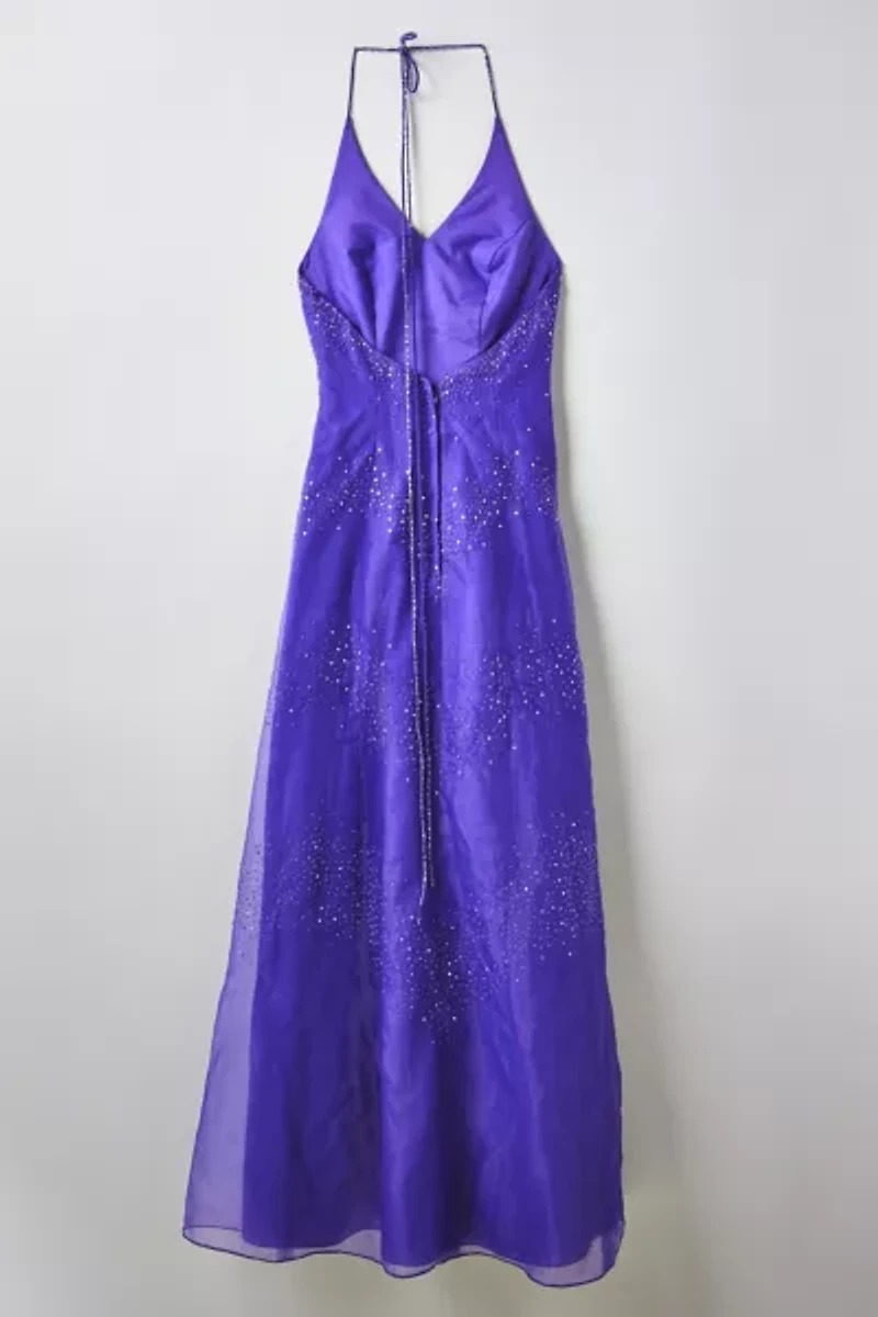 Vintage Sequin Embellished Halter Prom Dress