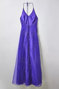 Vintage Sequin Embellished Halter Prom Dress