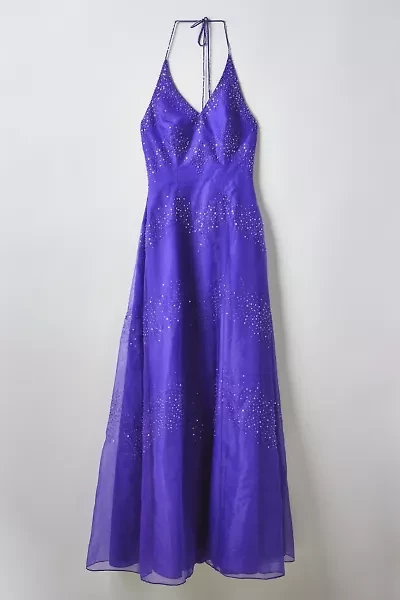 Vintage Sequin Embellished Halter Prom Dress