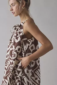 BDG Eva Tie-Front Ruched Strap Trapeze Mini Dress