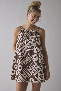 BDG Eva Tie-Front Ruched Strap Trapeze Mini Dress