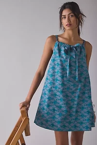BDG Eva Tie-Front Ruched Strap Trapeze Mini Dress