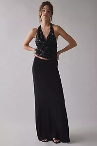 UO Cynthia Sequin Plunging Cowl Neck Halter Top