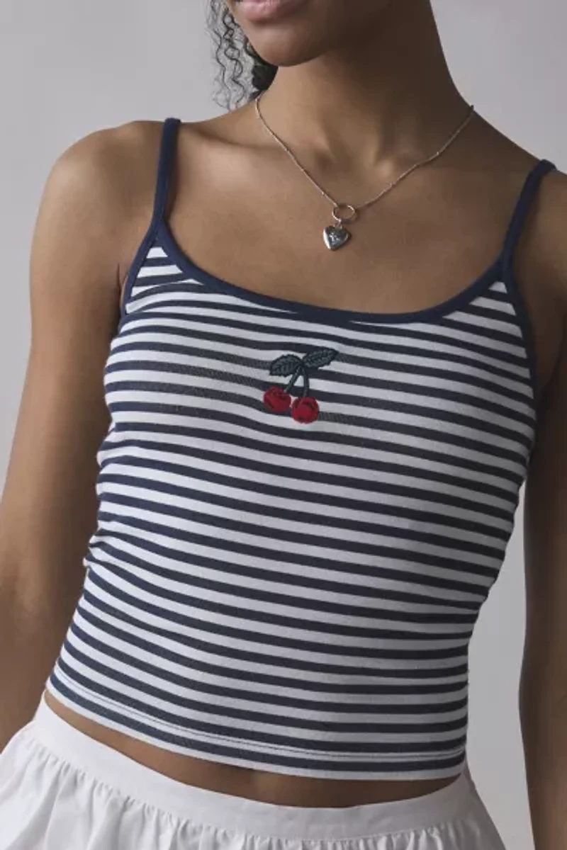 Cherry On Top Embroidered Graphic Striped Cami