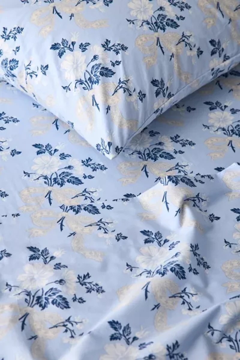 Juliette Floral Bow Toile Patterned Sheet Set