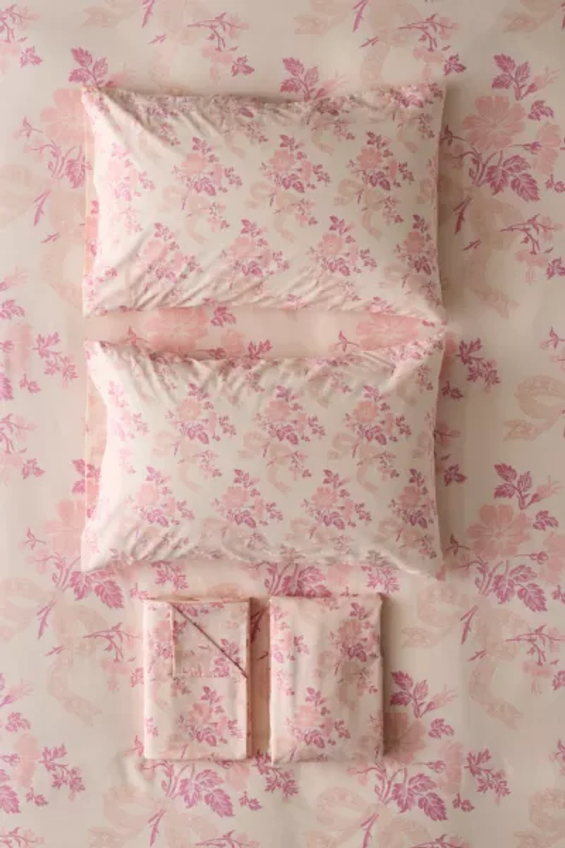 Juliette Floral Bow Toile Patterned Sheet Set