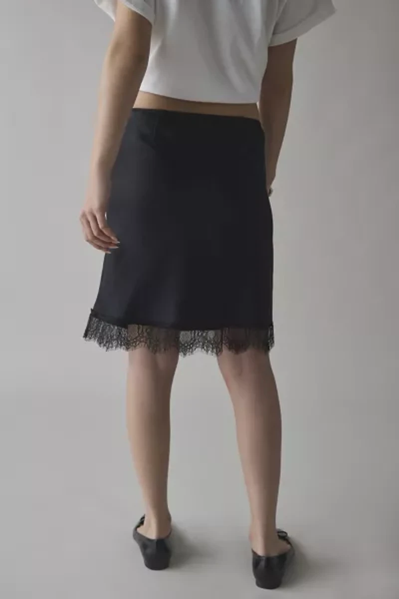 Kimchi Blue Addy Lace Trim Satin Slip Midi Skirt