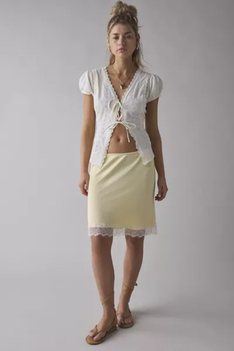 Kimchi Blue Addy Lace Trim Satin Slip Midi Skirt