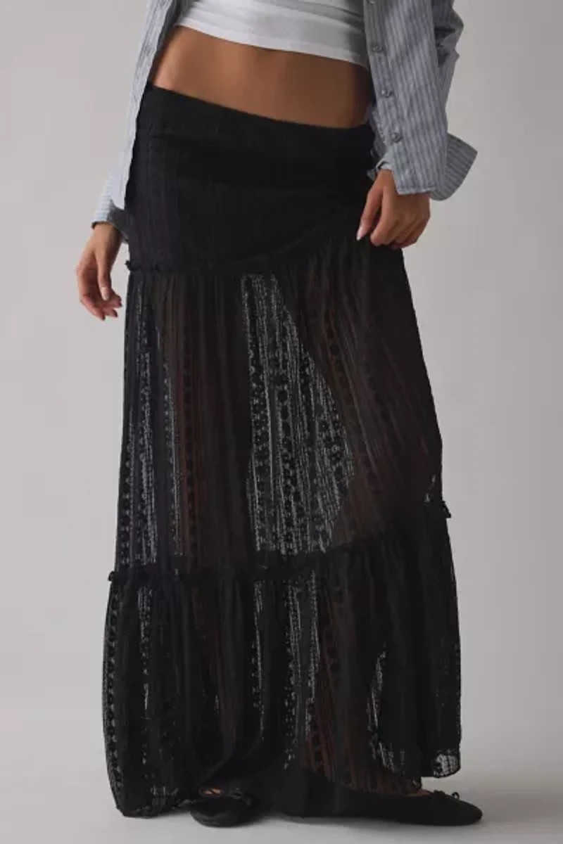 Kimchi Blue Gianna Yoked Semi-Sheer Lace Pleated Maxi Skirt