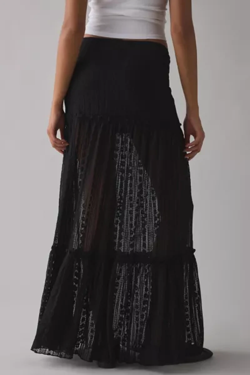 Kimchi Blue Gianna Yoked Semi-Sheer Lace Pleated Maxi Skirt