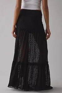 Kimchi Blue Gianna Yoked Semi-Sheer Lace Pleated Maxi Skirt