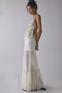 Kimchi Blue Gianna Yoked Semi-Sheer Lace Pleated Maxi Skirt