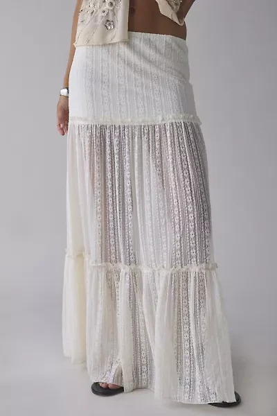 Kimchi Blue Gianna Yoked Semi-Sheer Lace Pleated Maxi Skirt