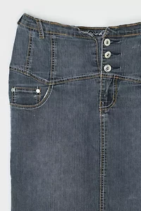 Vintage Y2k Contrast-Stitched Dark Wash Denim Midi Skirt