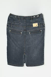 Vintage Y2k Contrast-Stitched Dark Wash Denim Midi Skirt