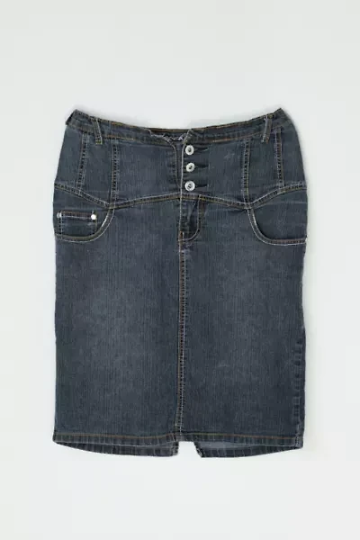 Vintage Y2k Contrast-Stitched Dark Wash Denim Midi Skirt