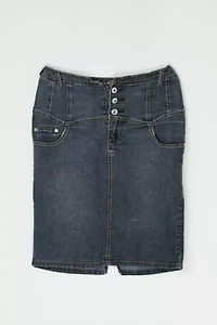 Vintage Y2k Contrast-Stitched Dark Wash Denim Midi Skirt
