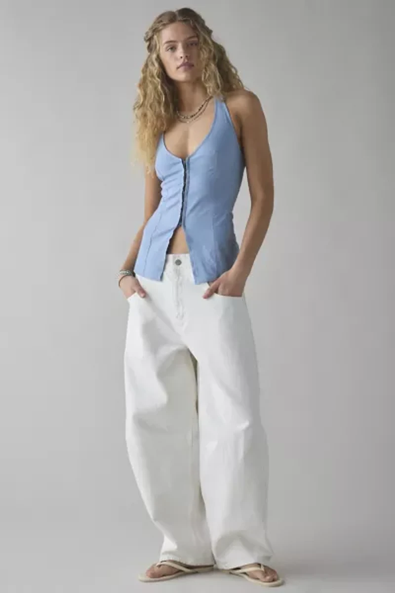 UO Sari Seamed Linen-Blend Halter Vest Top