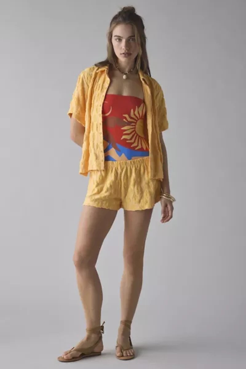 Out From Under Pickin’ Daisies Terry Knit Short Sleeve Button-Down Shirt