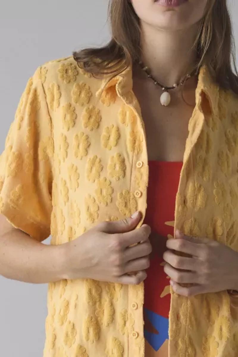 Out From Under Pickin’ Daisies Terry Knit Short Sleeve Button-Down Shirt