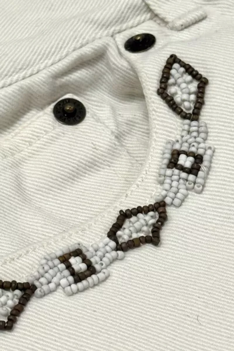 Vintage 1990’s Chaps Beaded Pocket White Denim Jeans