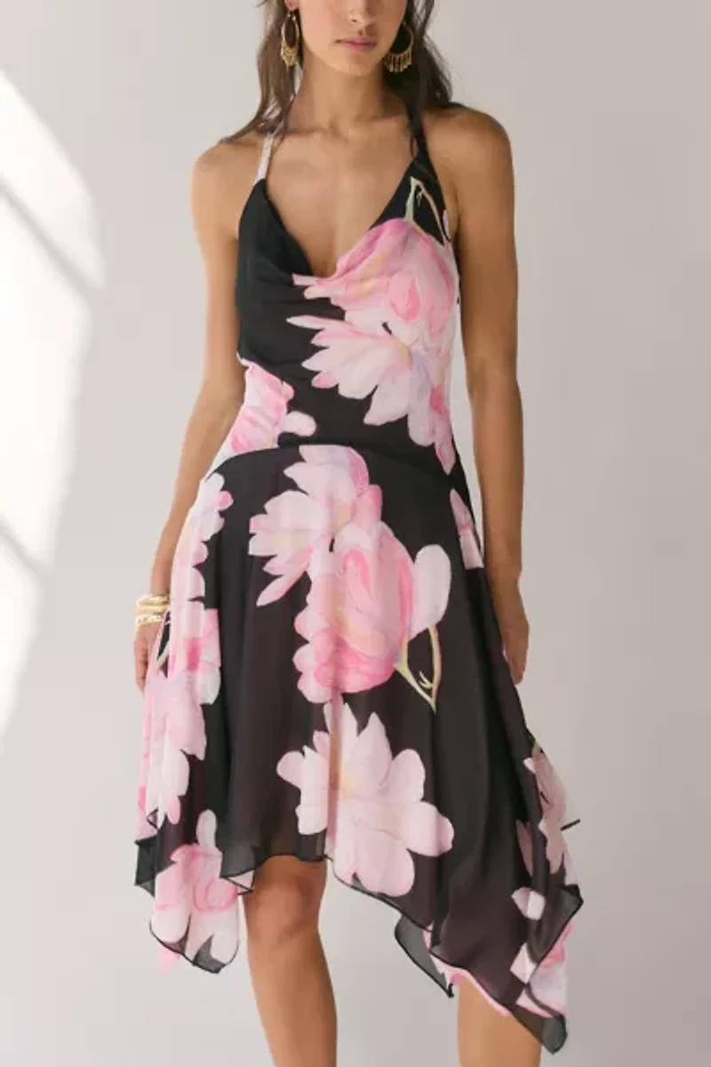 Kimchi Blue Camilla Cowl-Neck Halter Hanky Hem Midi Dress