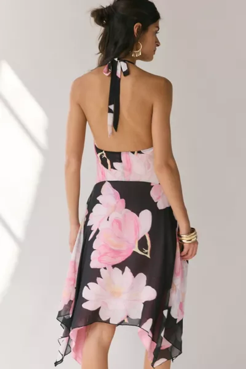 Kimchi Blue Camilla Cowl-Neck Halter Hanky Hem Midi Dress