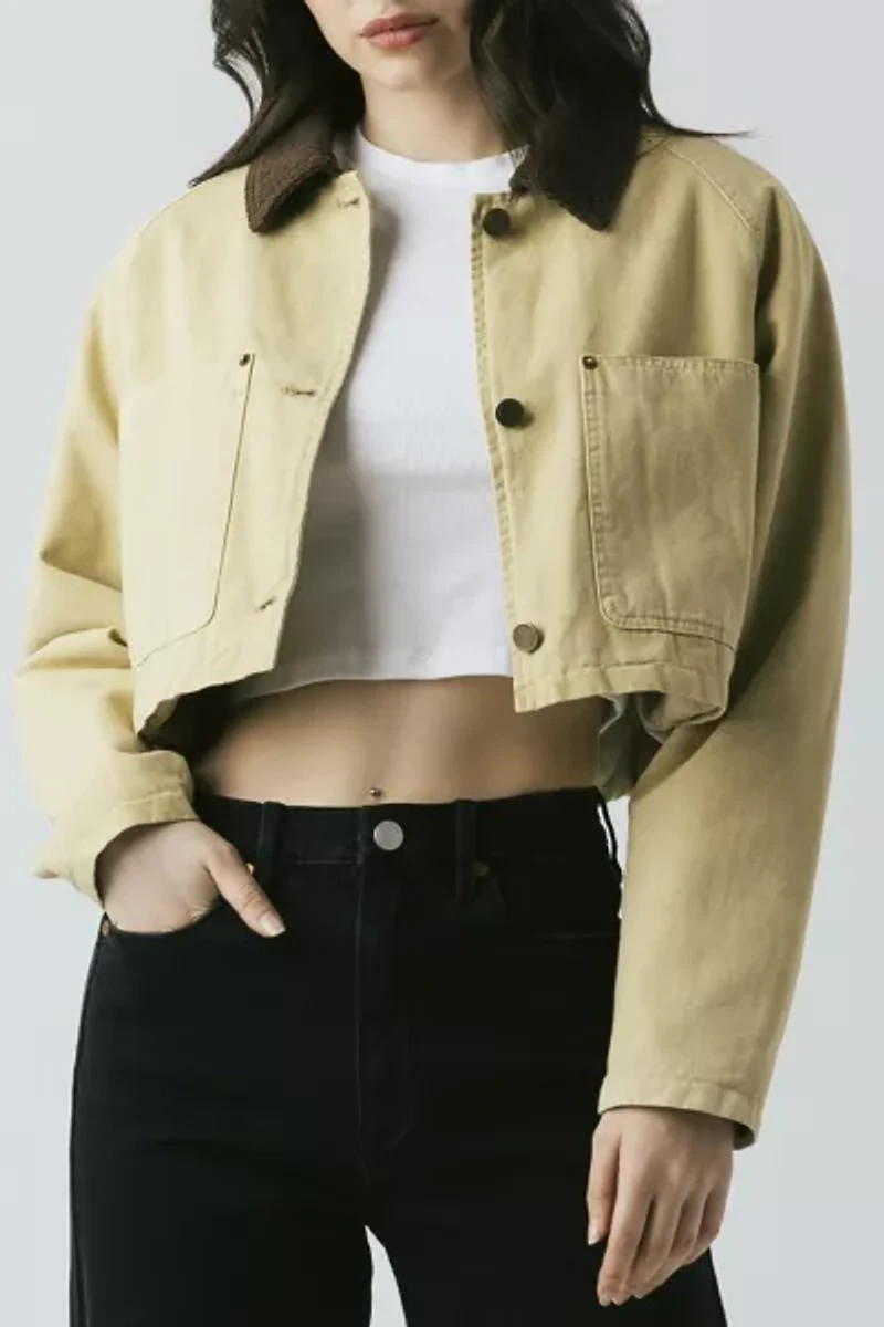 BLANKNYC Breaking Camp Cotton Twill Cropped Barn Jacket