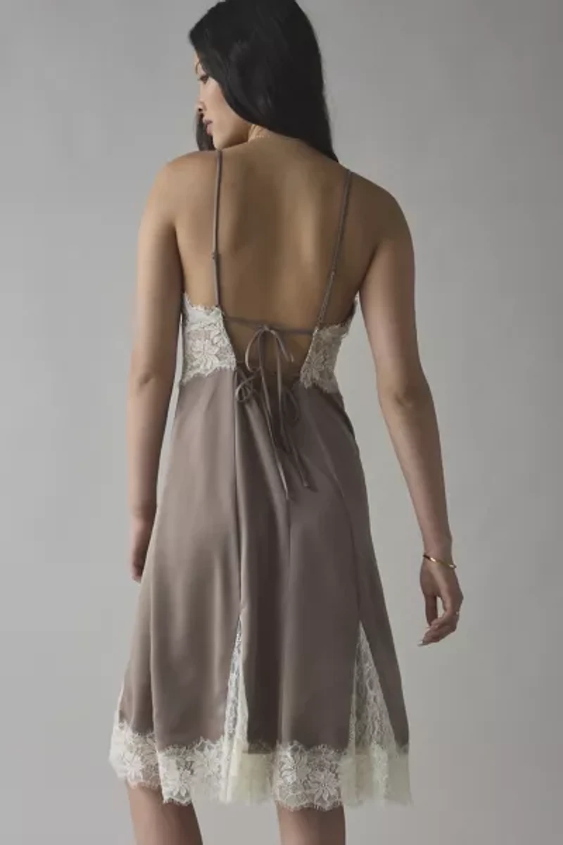 Kimchi Blue Dipped Lace Satin Slip Midi Dress
