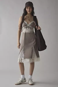Kimchi Blue Dipped Lace Satin Slip Midi Dress