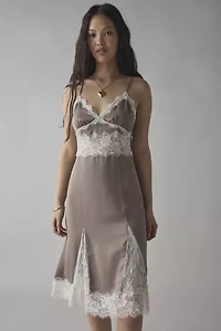 Kimchi Blue Dipped Lace Satin Slip Midi Dress