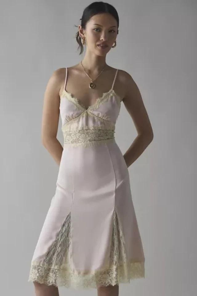 Kimchi Blue Dipped Lace Satin Slip Midi Dress | Pacific City