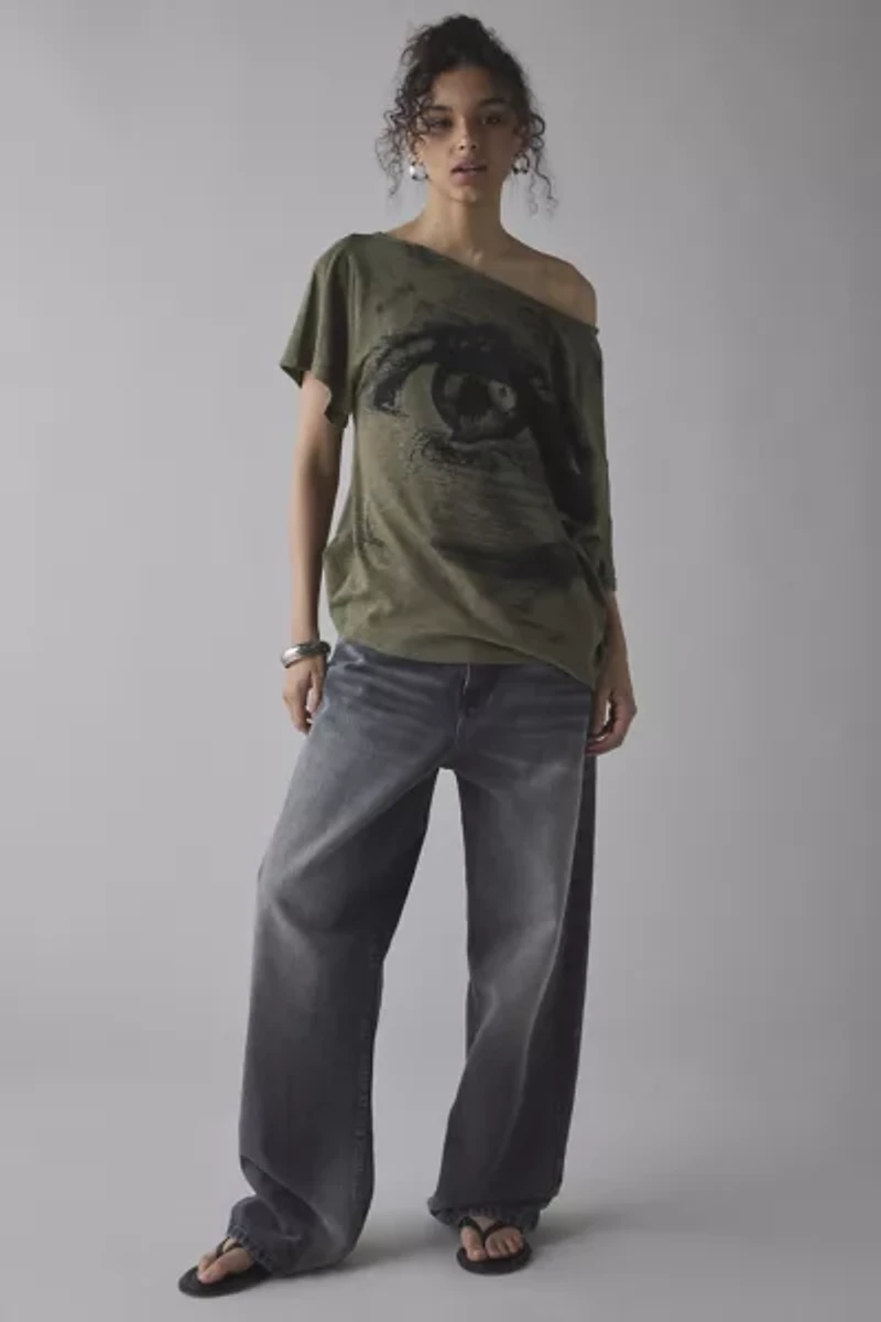 BDG Courtney Eye Graphic Off-The-Shoulder Oversized Tee