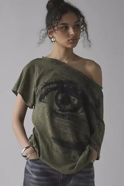 BDG Courtney Eye Graphic Off-The-Shoulder Oversized Tee