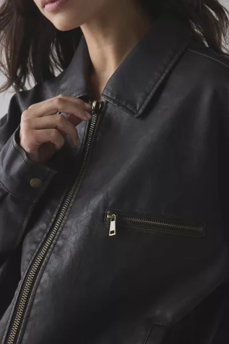 BDG Billie Faux Leather Oversized Bomber Jacket