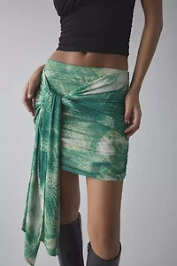 AFRM Bellona Snake Print Mesh Tie-Front Mini Skirt