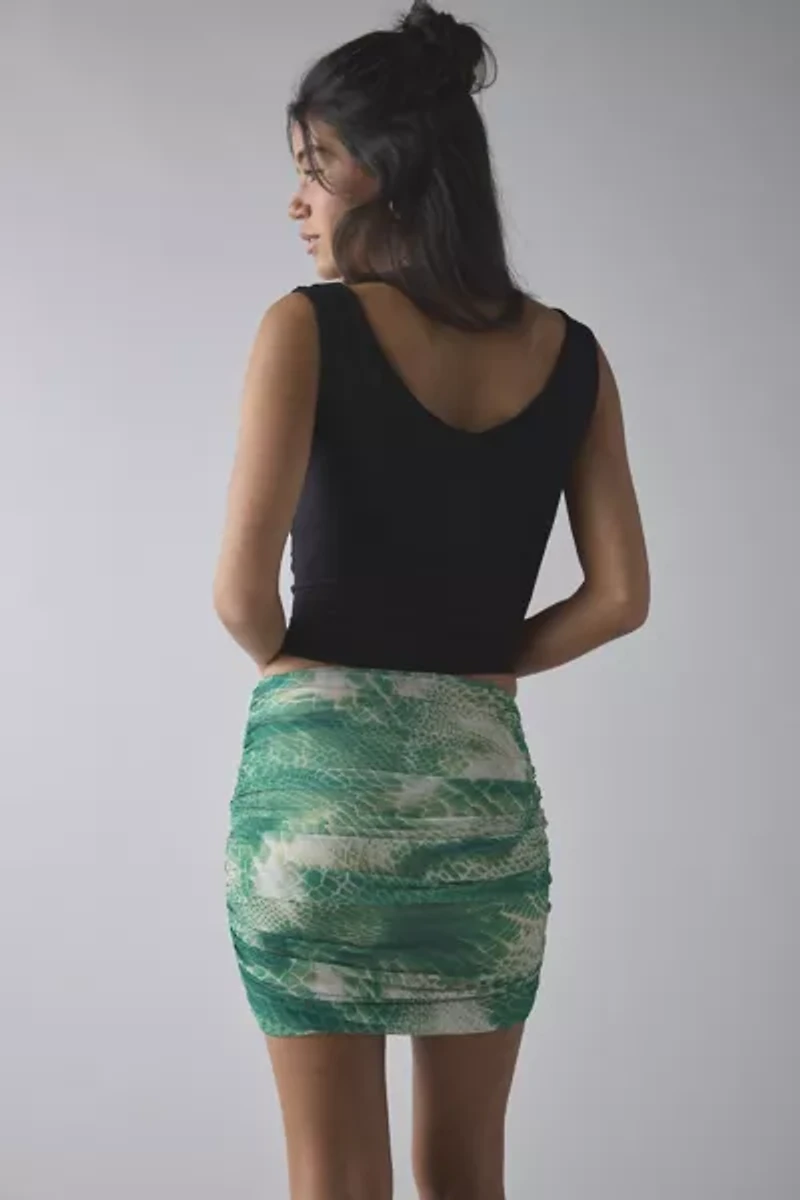 AFRM Bellona Snake Print Mesh Tie-Front Mini Skirt
