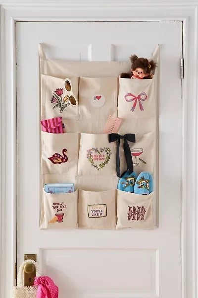 Embroidered Graphic 9-Pocket Storage Wall Hanging