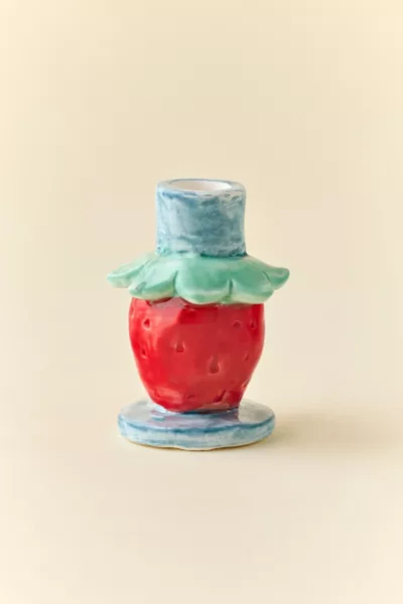 Strawberry Shape Ceramic Taper Candle Holder