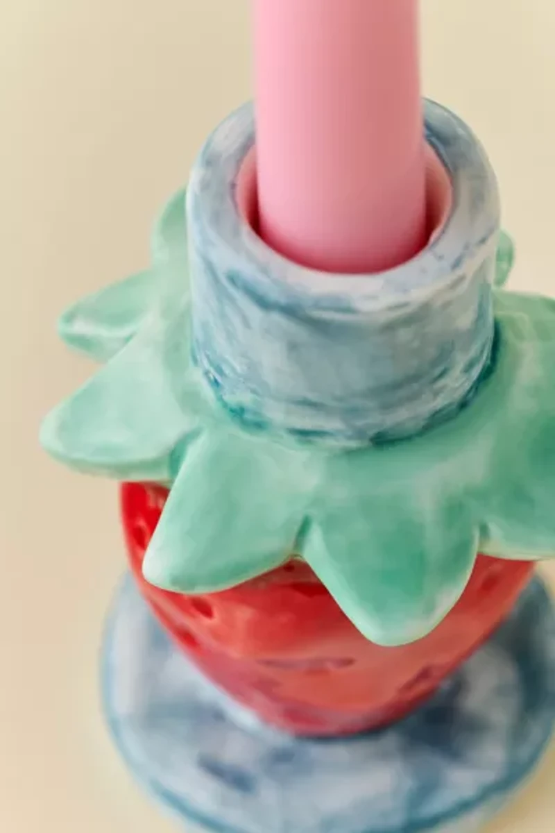 Strawberry Shape Ceramic Taper Candle Holder