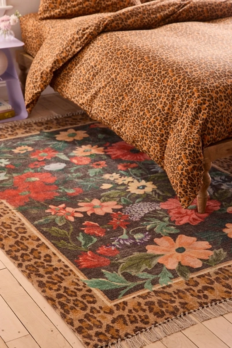 Carmine Floral & Leopard Printed Rug
