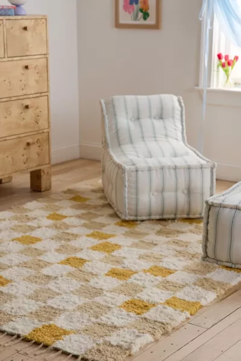 Checkerboard Woven Shag Rag Rug