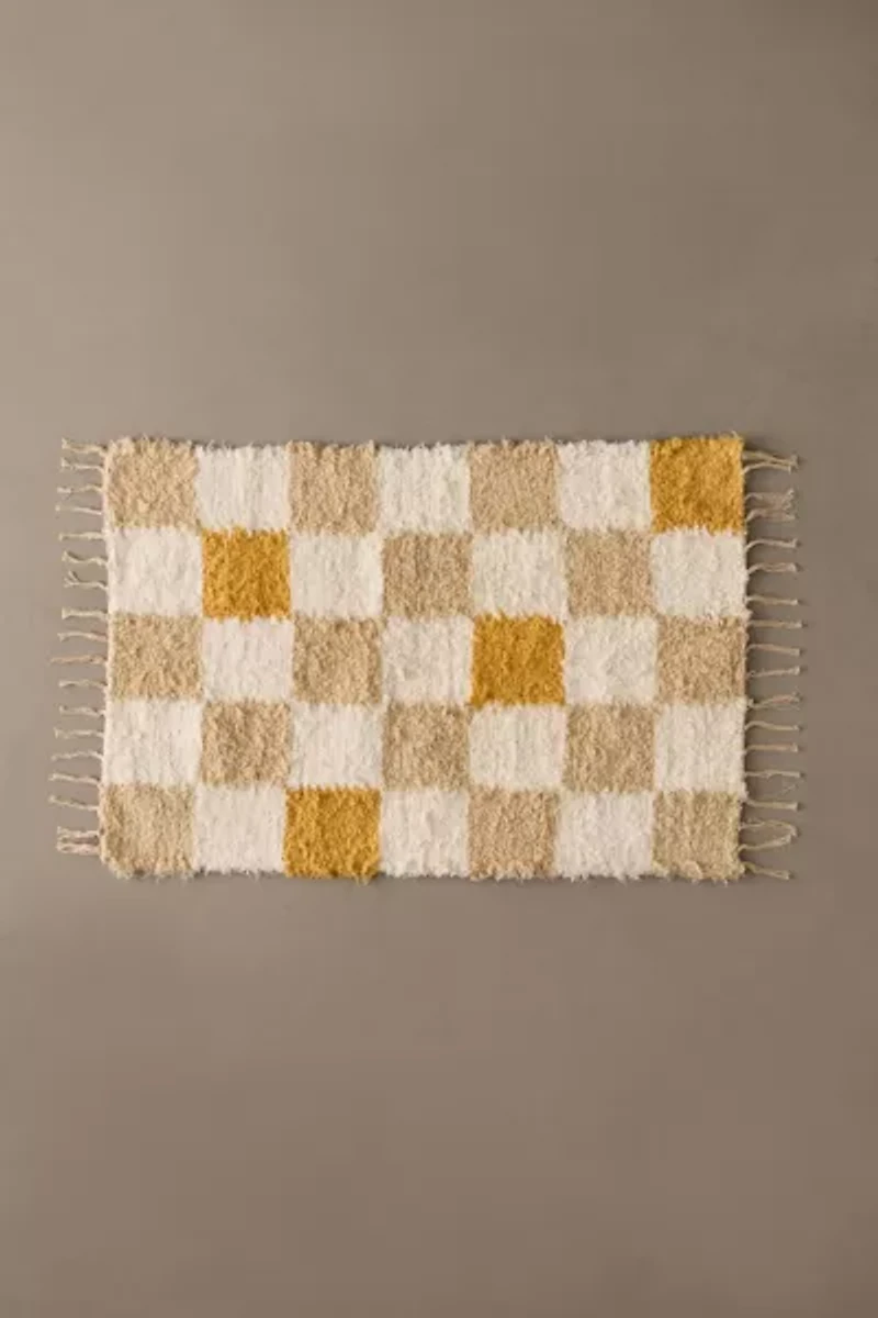 Checkerboard Woven Shag Rag Rug