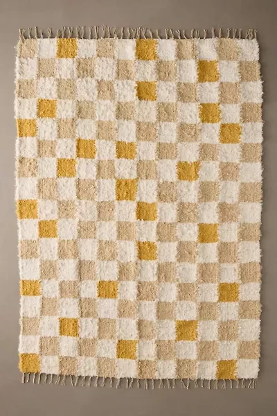Checkerboard Woven Shag Rag Rug