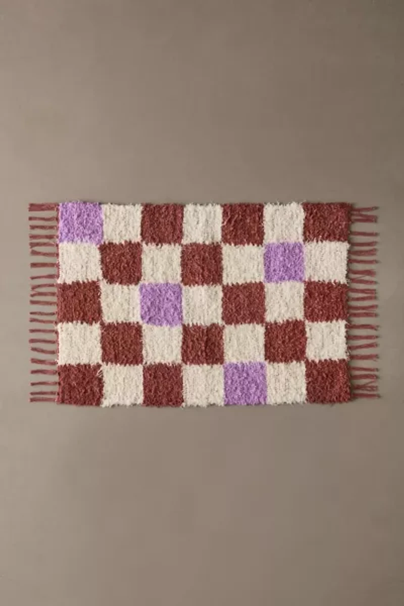 Checkerboard Woven Shag Rag Rug