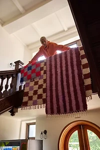 Checkerboard Woven Shag Rag Rug