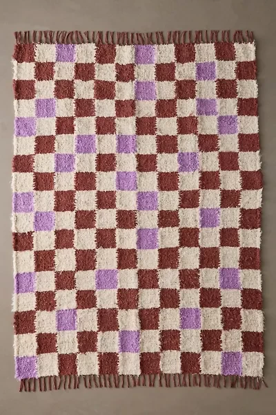 Checkerboard Woven Shag Rag Rug