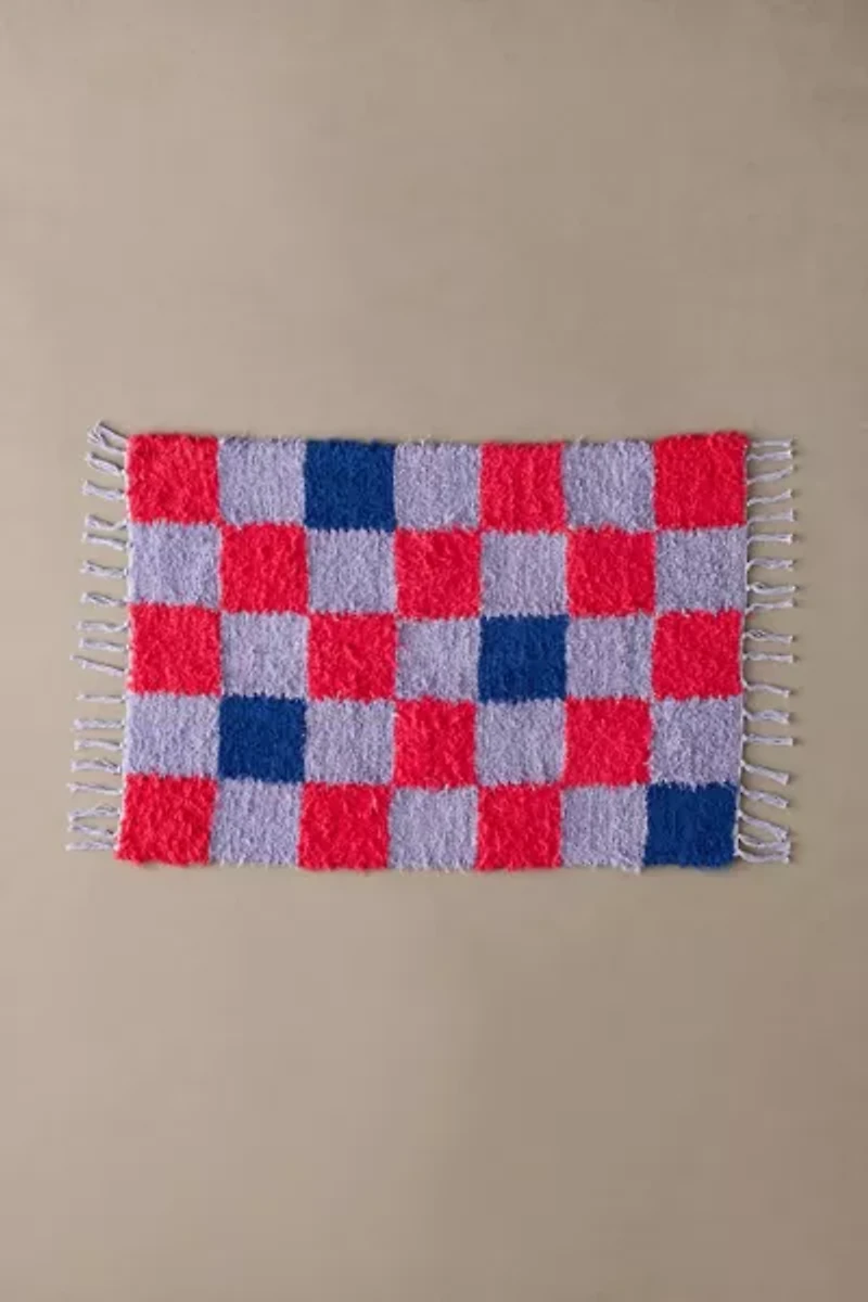 Checkerboard Woven Shag Rag Rug